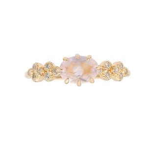 Elegant gold-plated S925 sterling silver ring with oval pink crystal and floral accents