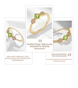 Detailed macro view of S925 sterling silver ring with square green stone and pink accents