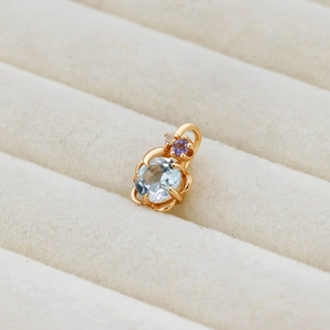 Ciondolo floreale retrò in argento S925 placcato oro 14K con topazio blu e ametista