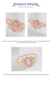 Macro detail of S925 silver ring featuring pink strawberry quartz and crown zircon accents