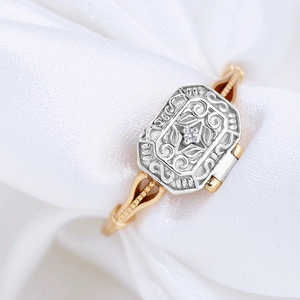 Vintage S925 Silber Ring im europäischen Stil mit zweifarbigem Muster und Geheimfach