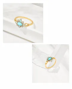 Detailed macro of vintage S925 silver ring with turquoise and opal in gold plating