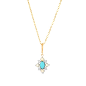 Vintage 925 Sterling Silver 14K Gold Plated Turquoise Pendant Necklace With African Opal And White Topaz For Women Jewelry