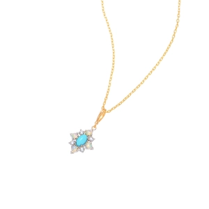 Vintage S925 gilded silver necklace with turquoise and opal stones in court style