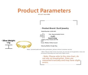 Detailed specs of 14K gold plated silver ring featuring citrine in hexagonal frames