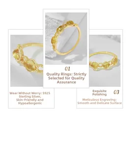 Macro detail of 925 sterling silver ring with yellow quartz and engraved hallmark stamp