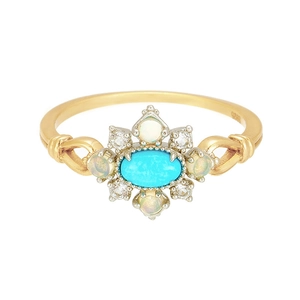Vintage S925 silver ring featuring natural turquoise and opal stones in a gold finish