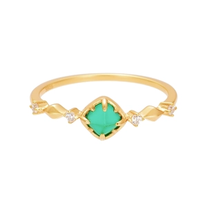 Bague en argent S925 doré avec émeraude pain de sucre et anneau au design torsadé