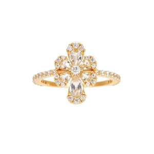 Anello a fiore in argento sterling S925 con pietre di topazio e finitura dorata