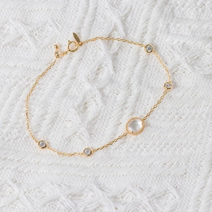 S925 Sterling Silver Gold Plated White Crystal Mother Of Artificial Pearl Bubble Bracelet Fresh Elegant Zirconia Jewelry For Women Gift
