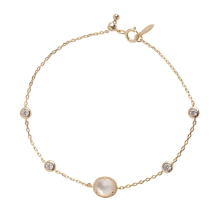 Classic gold-plated S925 silver bracelet with white shell and clear zircon stones