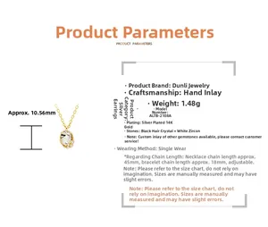 Especificaciones de tamaño del collar de plata bañada en oro 14K con cuarzo rutilado negro