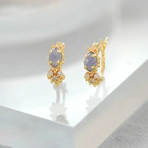 Elegant gold hoop earrings with marquise-cut lavender gemstone and zircon accents
