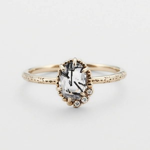Anillo de Plata de Ley 925 Vintage Chapado en Oro de 14K Cuarzo Rutilado Negro Ovalado Zirconia Pendientes Collar Conjunto Joyería
