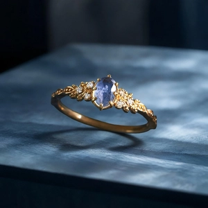 Vintage 14K Gold Plated 925 Sterling Silver Ring For Women Natural Iolite Labradorite White Zircon Leaf Floral Adjustable Jewelry Ring