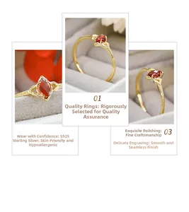Detalle macro de anillo de plata S925 con granate rojo marquise y textura de perlas