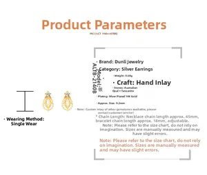 Silver 14K gold plated earrings with opal and tanzanite stone detail and dimensions
