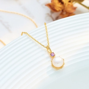 Collana Con Ciondolo In Argento Sterling 925 Placcato Oro 14K Con Ametista E Perla Artificial Per Donna Gioielli Eleganti