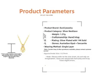 Detail specifications of 14K gold plated silver opal and tanzanite pendant necklace