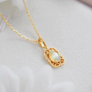 Vintage 925 Sterling Silver 14K Gold Plated African Opal Pendant Only Without Chain For Women Hollow Teardrop Jewelry