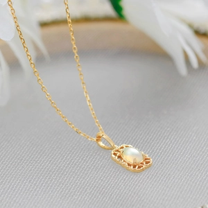 Elegant 14K gold plated S925 silver necklace with rectangular opal stone pendant