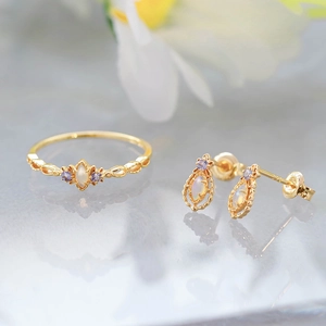 Vintage 14K Gold Plated S925 Sterling Silver Australian Opal Tanzanite Teardrop Necklace Stud Earrings Ring For Women