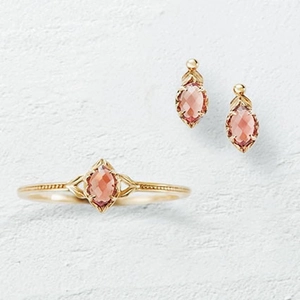 Conjunto de anillo y pendientes de plata S925 oro 14K con granate marquesa vintage