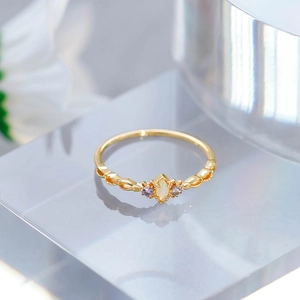 Vintage 14K gold plated ring featuring marquise opal and purple amethyst stones