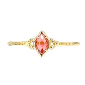 Anillo vintage de plata S925 bañado en oro 14K con granate marquesa y diseño de hojas