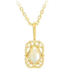 Elegant 14K gold plated S925 silver necklace with a teardrop opal pendant in white