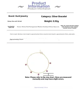 Detailed macro view of S925 silver 14K gold plated bracelet with multi-gemstone pendants