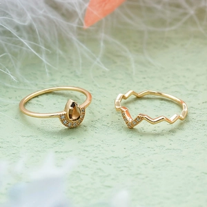 Conjunto de anillos vintage en plata S925 bañada en oro con cuarzo ahumado y zirconitas