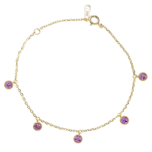 Vintage S925 sterling silver gold-plated bracelet featuring five round purple gemstones