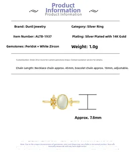 Detail of 14K gold plated S925 silver ring featuring an oval prehnite and white zircons