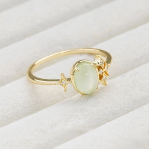 Elegant 14K gold plated S925 silver ring featuring green prehnite and hexagram star accents