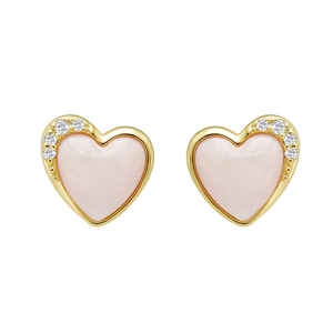 Sweet S925 Sterling Silver Heart Stud Earrings With Pink Shell And White Zirconia 14K Gold Plated Jewelry For Women Gift