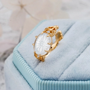 Bague ouverte en argent plaqué or 14K avec cristal blanc gravé et petits diamants fins