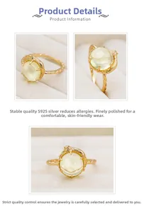 Dettaglio macro dell'anello gatto in argento S925 con cristallo limone e oro 14k