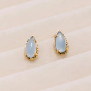 Pendientes de Botón de Plata de Ley 925 Chapados en Oro de 14K con Aguamarina Natural para Mujer Pendientes de Gota de Gema