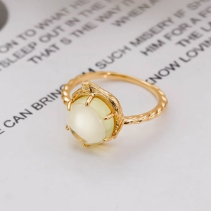 Anello gatto giapponese in argento S925 placcato oro 14k con pietra citrina gialla