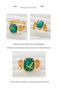 Detailed macro of S925 silver ring featuring green gemstone and gold hair inclusions