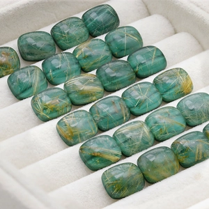 S925 silver vintage rutilated quartz and malachite ring with green forest gemstones