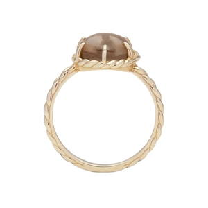 Anillo de plata S925 bañado en oro de 14k con cuarzo ahumado gato y banda trenzada
