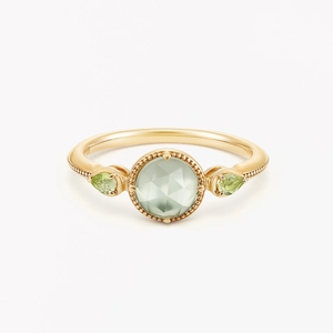 Vintage S925 Silber 14k vergoldeter Ring mit grünem Kristall und Peridot Steinen