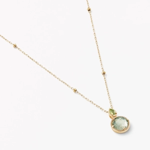 S925 Silber Halskette 14k vergoldet mit olivgrünem Birnenschliff und Amethyst Anhänger
