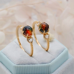 Bague vintage en argent S925 plaqué or avec ammolite et cristaux blancs en boîte cadeau