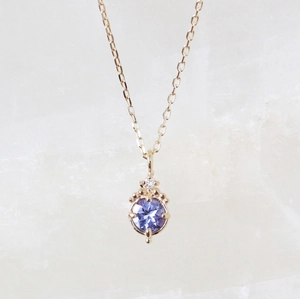 Élégant Collier en Argent Sterling S925 Plaqué Or 14K Avec Pendentif Tanzanite Ronde et Zircon Blanc Bijoux Minimalistes Japonais Femme