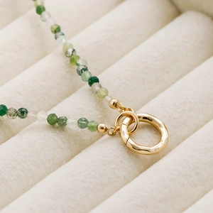 Collier vintage en argent S925 plaqué or 14K avec perles d'agate mousse facettées
