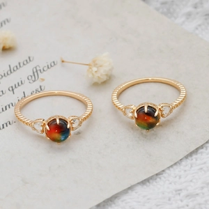 Bague rétro en argent S925 avec pierre de cristal colorée et anneau doré torsadé