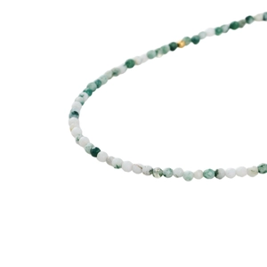 Retro S925 silver 14K gold plated necklace with faceted green moss agate beads